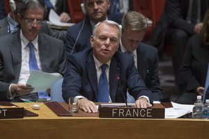 File - Jean-Marc Ayrault, Minister for Foreign Affairs of France, addresses the UN Security Council, 8 October 2016.