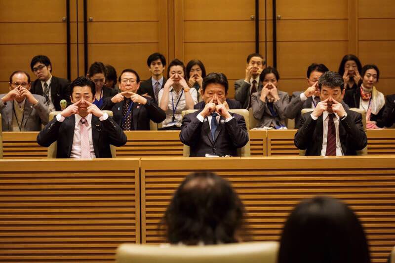 Yoga session for Japanese parliament members.