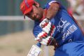 Afghanistan's captain Asghar Stanikzai hits a six during a one day international against Ireland last week.