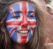 Girls with Union Jack flags face paint in England, UK