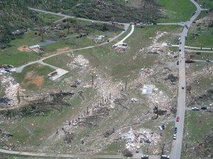 EF4-rated tornado damage in Ringgold, Georgia which occurred during the April 25–28, 2011 tornado outbreak. Damage occurred overnight on the 27th, photo taken the next day.