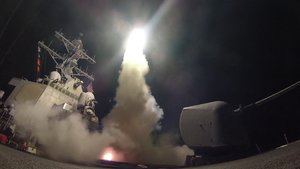 The guided-missile destroyer USS Porter conducts strike operations while in the Mediterranean Sea, April 7, 2017.