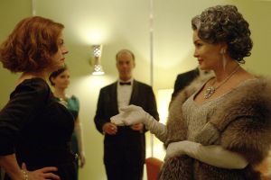 Susan Sarandon as Bette Davis, left, and Jessica Lange as Joan Crawford in a scene from Feud.