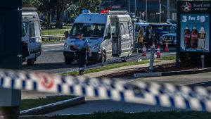 Police and emergency services at the scene on Friday morning. 