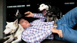 Murray Wilkinson with his cattle dogs, at the Easter Show in Sydney. 4th April 2017 Photo: Janie Barrett