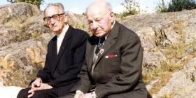 Augustin Souchy, left, on his 90th birthday