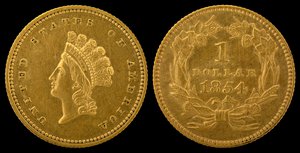 Gold dollar with $1-Indian head from National Numismatic Collection, National Museum of American History