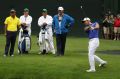 Jason Day plays a shot on the 16th hole during a practice round prior to the start of the 2017 Masters Tournament at Augusta.