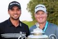 Jason Day and Canberra's Colin Swatton with the trophy after winning the 2015 PGA Championship.