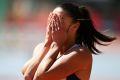 CANBERRA, AUSTRALIA - MARCH 12: Michelle Jenneke of NSW reacts after winning the Women's 100m Hurdles during the ...