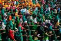 Officials and civilians take an oath for a clean Ganges on the banks of the river in Allahabad, India.