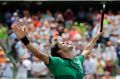 Roger Federer celebrates after beating Rafael Nadal. 