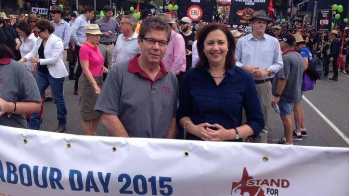 President of Queensland Council of Unions John Battams with Premier Annastacia Palaszczuk at the Labour Day
