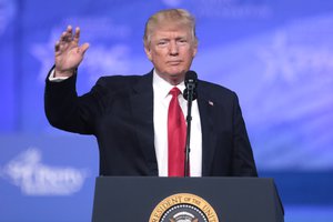 President of the United States Donald Trump speaking at the 2017 Conservative Political Action Conference (CPAC) in National Harbor, Maryland