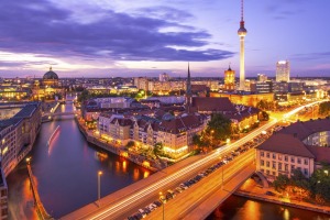 Berlin, Germany viewed from above the Spree River.