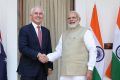 Australian Prime Minister Malcolm Turnbull with Indian Prime Minister Narendra Modi at Hyderabad House in New Delhi, ...