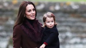 Prince William and Kate, the Duchess of Cambridge with their children Prince George and Princess Charlotte arrive to ...