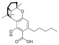 Chemical structure of cannabicyclolic acid A.