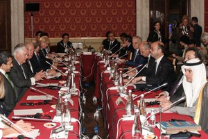 U.S. Secretary of State Rex Tillerson participates in a meeting on Syria at the G-7 Ministers' Meeting in Lucca, Italy on April 11, 2017.