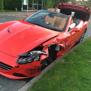 The Ferrari California T in Holywood. An undamaged model is capable of 0-60 in 3.6 seconds and can reach a top speed of 196 mph. Photograph by Paul Synnott