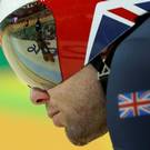 Mark Cavendish of Britain gets ready to compete in the men's cycling omnium time trial at the Rio Olympic Velodrome during the 2016 Summer Olympics in Rio de Janeiro, Brazil, Monday, Aug. 15, 2016. (AP Photo/Pavel Golovkin)