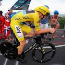 Chris Froome of Great Britain and Team Sky wears the yellow jersey as he rides during stage eighteen of the 2016 Le Tour de France, from Sallanches to Megeve on July 21, 2016 in Megeve, France. (Photo by Chris Graythen/Getty Images)