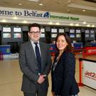 Chris McGarry, IT Manager at Belfast International Airport is pictured with Joanne McPoland, BT Business and Public Sector.