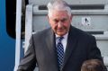 US Secretary of State Rex Tillerson steps out of a plane upon arrival in Moscow's Vnukovo airport, on Tuesday.