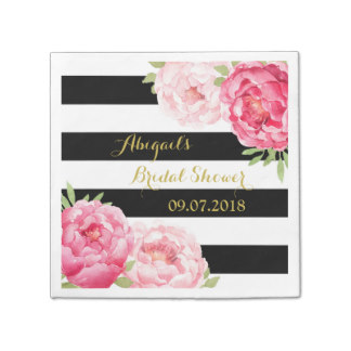 Black Stripe Pink Watercolor Bridal Shower Napkins