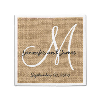 Burlap Rustic Monogram Paper Napkins