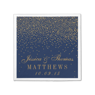 Navy Blue & Glam Gold Confetti Wedding Napkin