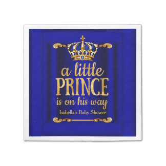 Royal Blue Gold Prince On His Way Baby Shower Napkin