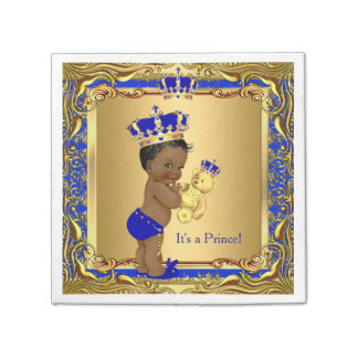 Royal Blue Prince Gold Crown Baby Shower Ethnic Paper Napkin