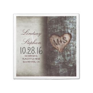 Rustic country wedding napkins with tree heart