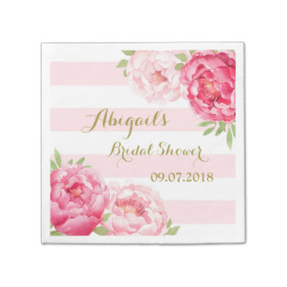 Stripes Pink Watercolor Bridal Shower Napkins