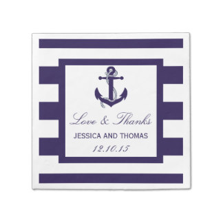 The Nautical Anchor Navy Stripe Wedding Collection Paper Napkin