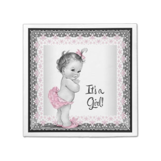 Vintage Pink and Gray Baby Shower Napkin