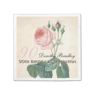 Vintage Rose 90th Birthday Party Paper Napkins