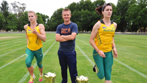 Matt Beckenham with runners Melissa Breen and Lauren Wells.