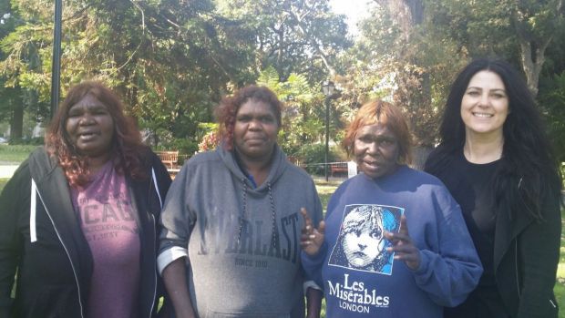 Monica (Maisie’s mother), Maisie (Gene’s Aunty), Alamay (Gene’s mother) stand together with Ingrid Bishop outside the ...