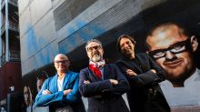 Top chefs (from left) Heston Blumenthal, Massimo Bottura and Ben Shewry in Melbourne.