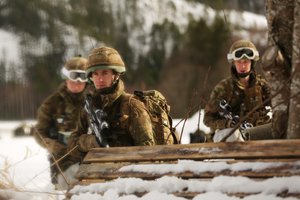 British Royal Marine Commandos face immediate enemy contact after being inserted by U.S. Marine Corps CH-53 helicopters in the vicinity of Namsos, Norway. The troop delivery reinforced offensive action to take a local bridge identified as critical to the operation during a field training exercise as a part of Exercise Cold Response 2016. Cold Response 16 improves capabilities between NATO allies and partners and creates a foundation for future cooperation.