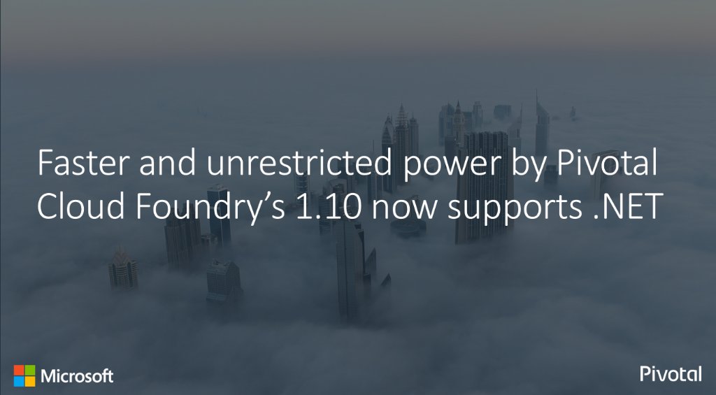 Get faster and unrestricted power: @Pivotal Cloud Foundry 1.10 now supports #dotNET. Read the #blog for more: https://azure.microsoft.com/en-us/blog/faster-and-unrestricted-power-by-pivotal-cloud-foundry-s-1-10-now-supports-net/
