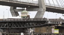 The swing mechanism on the Glebe Island Bridge. The bridge has been permanently in the "open" position for the past decade.