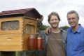 Father and son Stuart and Cedar Anderson with their invention the Flow Hive, which has been  patented around the world.