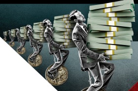 ILLUSTRATION BY SAM BENNETT - SMART MONEY - AFR - 21 MARCH 15 - MONEY - CASH BONANZA - UNICYCLE - STACK - MARKETS - ...