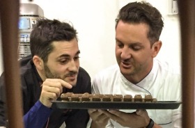 Tim Clark , Manager of Cacao , Chocatlate maufacturers in Cheltnham with his French Choclatier Pascal Armendariz (in the ...