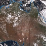 Cyclone Debbie off Queensland. Image by BOM from Himawari satellite