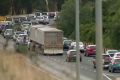 Bumper-to-bumper traffic on the Western Freeway on Easter Monday.