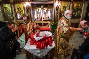 Easter service at St. Eustathios Greek Orthodox church in South Melbourne. Bishop Lakoros of Miletoupolis and Bishop ...